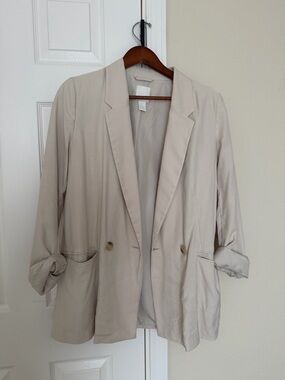 H&M Light Beige Women's Blazer Jacket - Classic Open Front